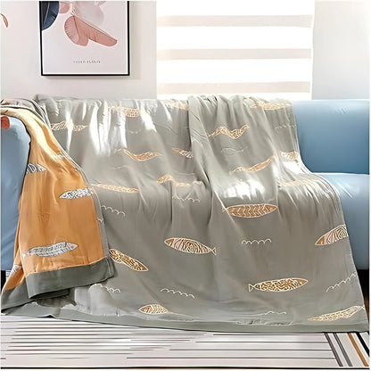 Reversible Cotton Gauze Blanket for Baby - Golden Fish Design