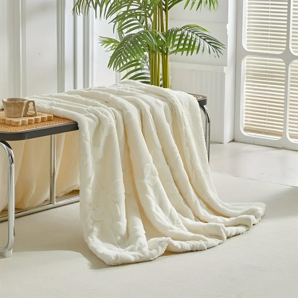 Couverture sherpa feuille douillette pour chaleur et style - Plaid doux