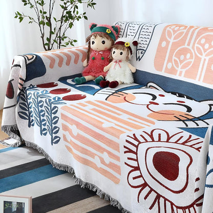 All-Season Couch Cover with Tassels - Stylish Sofa Protector