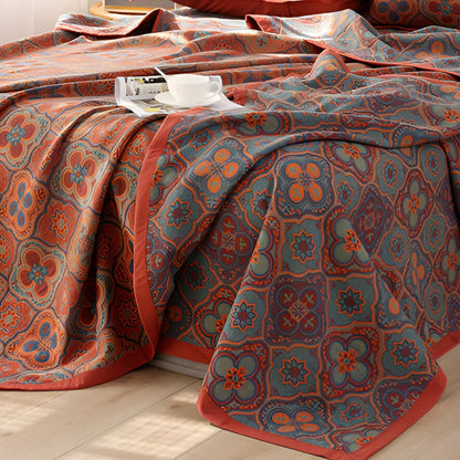 Reversible Cotton Coverlet with Blossom Embroidery for Bedding