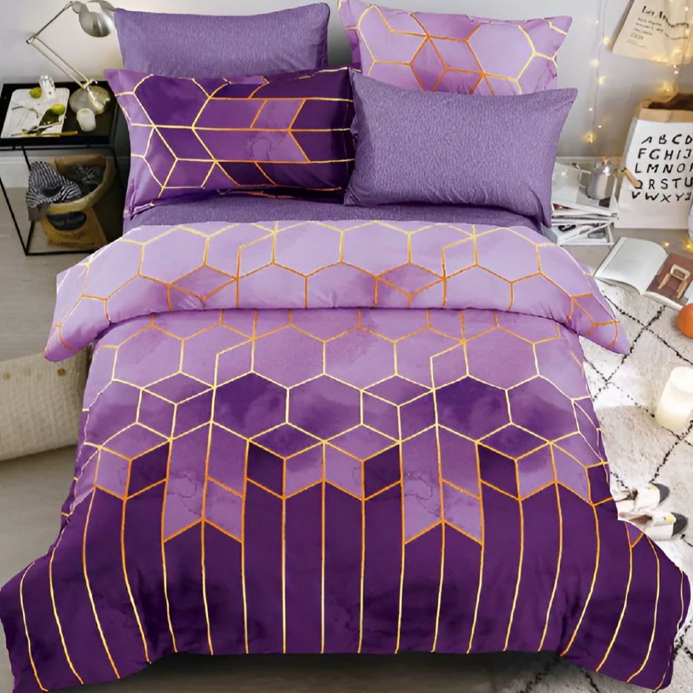 Golden Cosmo Hive | 3-teiliges Luxus-Bettbezugset für Bettwäsche