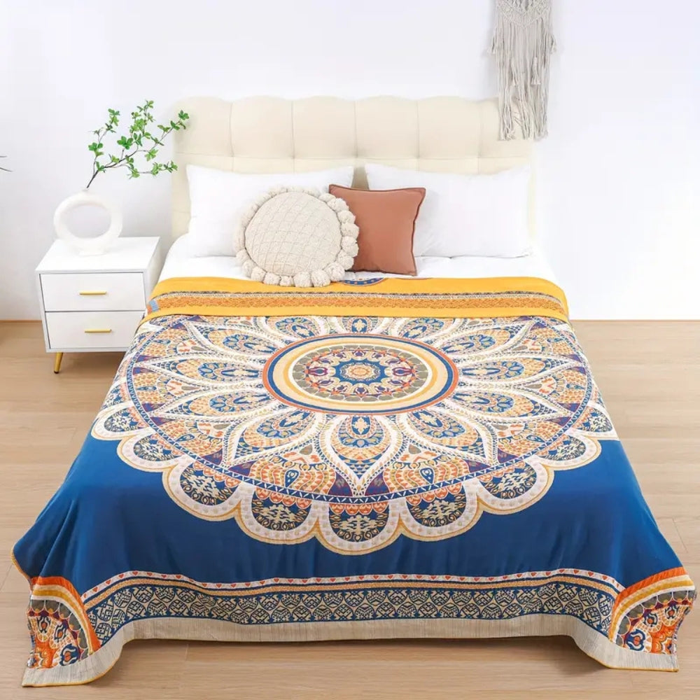 Reversible Golden Lotus Plush Throw Blanket for Cozy Comfort