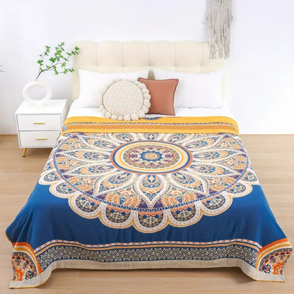 Reversible Golden Lotus Plush Throw Blanket for Cozy Comfort