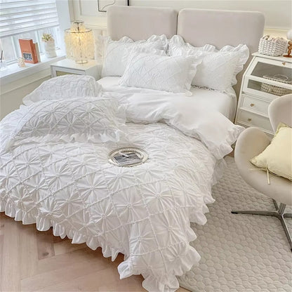 Belle Cotton Plush Ruffle Bed Set | 4-Piece Bedding Set for Cozy Comfort