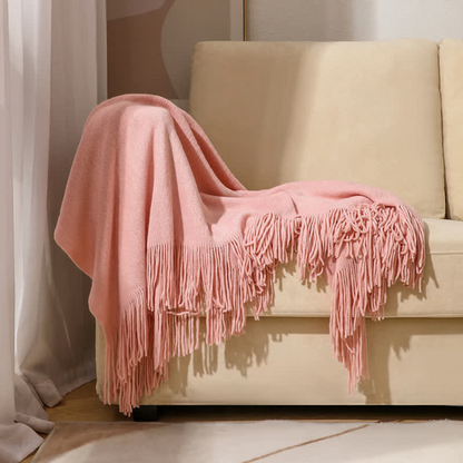 Cozy Chunky Knit Blanket with Tassels - Soft Throw for Home Decor