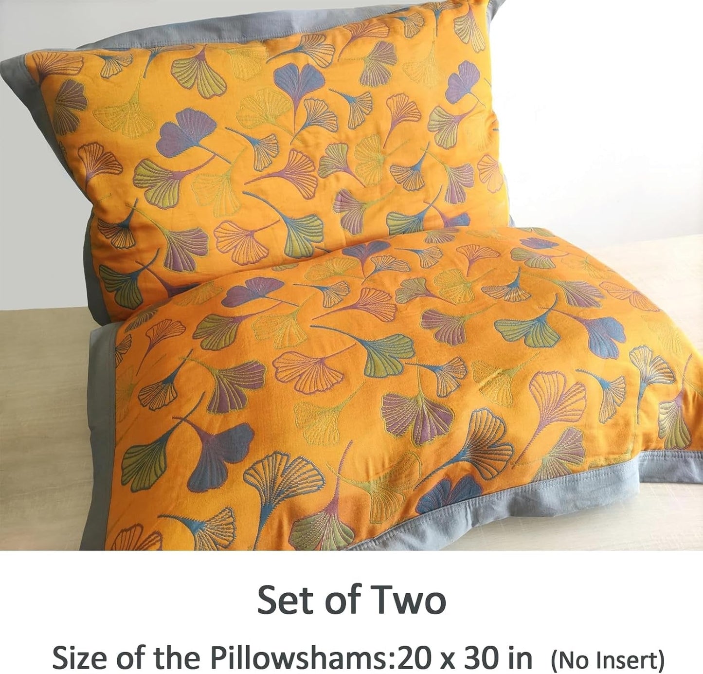 Ginkgo Leaf Cotton Pillowcases - Decorative Embroidered Bedding Set