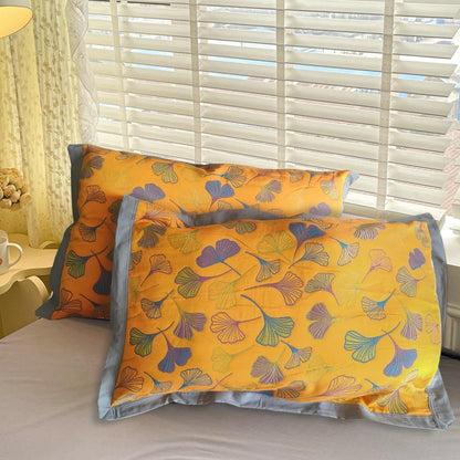 Ginkgo Leaf Cotton Pillowcases - Decorative Embroidered Bedding Set