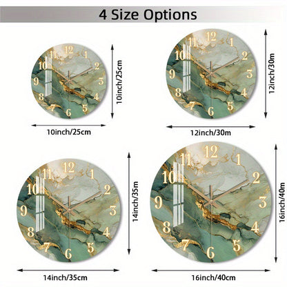 Abstract Marble Wall Clock | Silent Wooden Round Clock with Gold Accents