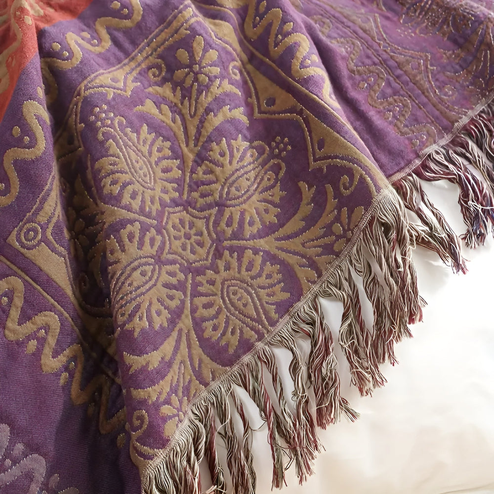 Boho Mandala Quastendecke für gemütliche Wohnkultur