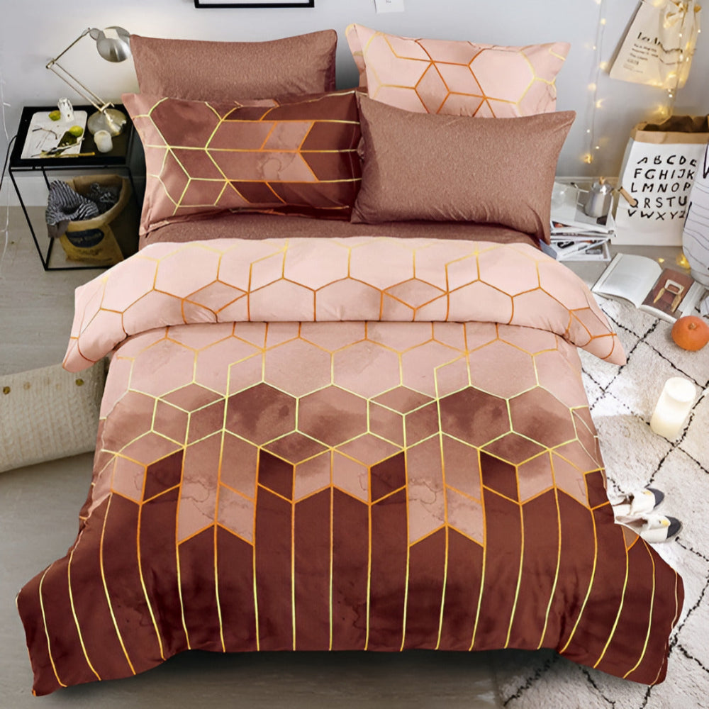 Golden Cosmo Hive | 3-teiliges Luxus-Bettbezugset für Bettwäsche