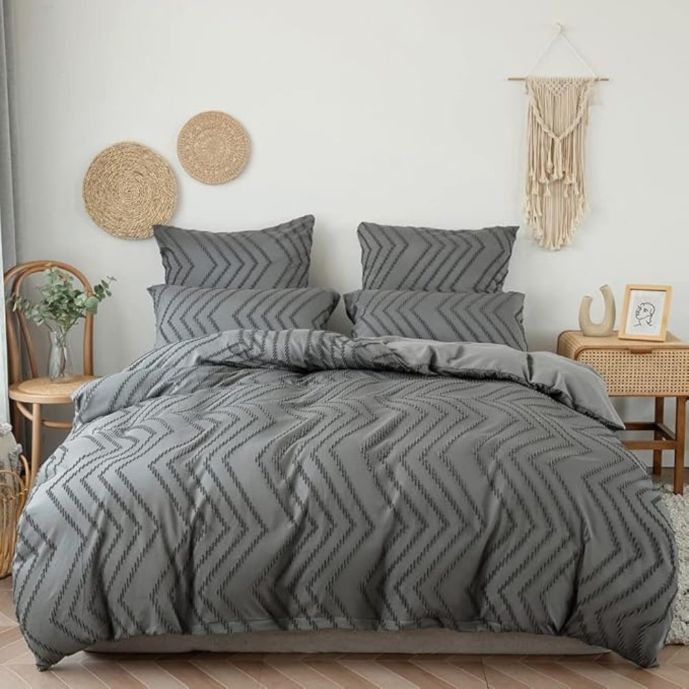 Chevron Pattern Plush Quilt Cover Set - 3 Piece Bedding Set