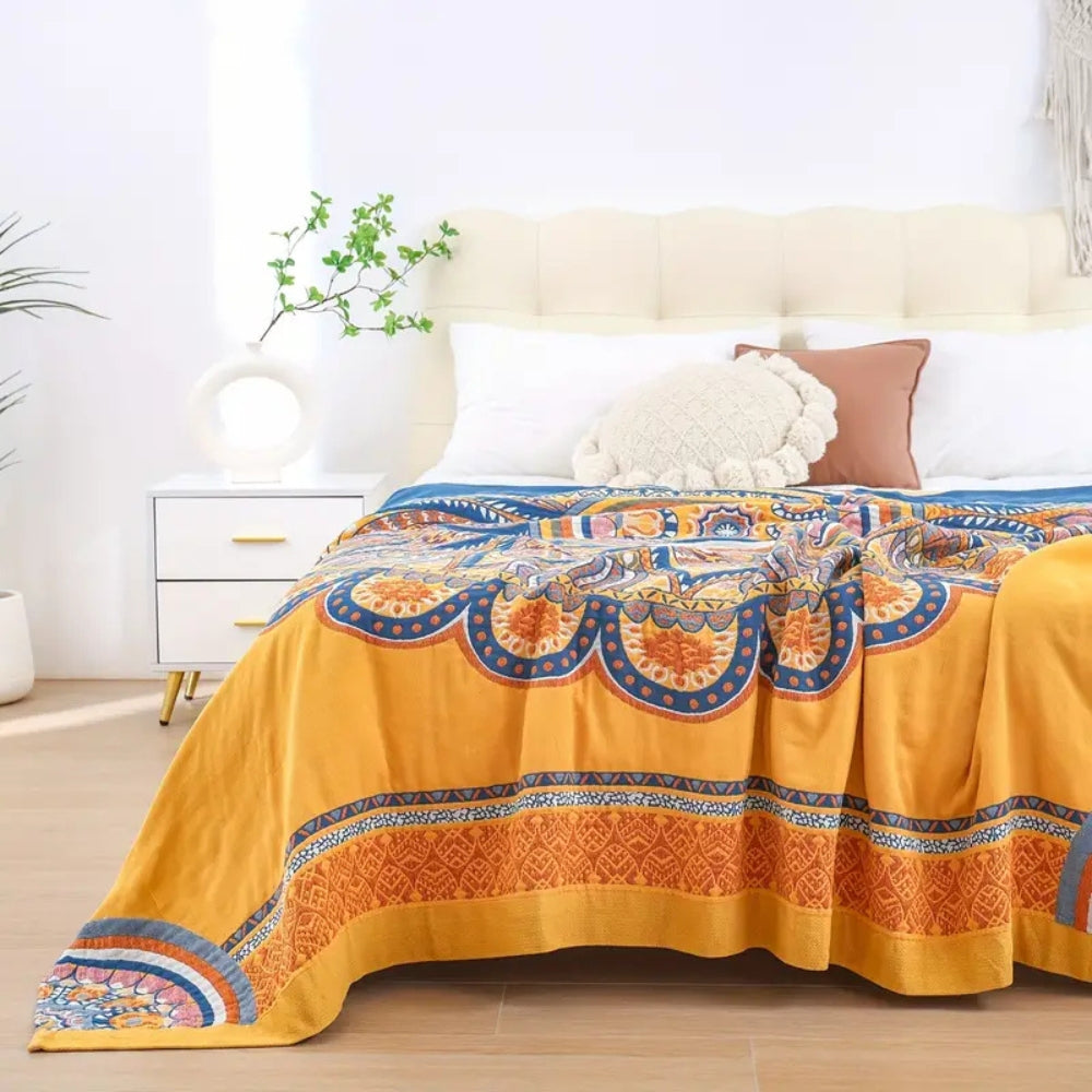 Reversible Golden Lotus Plush Throw Blanket for Cozy Comfort