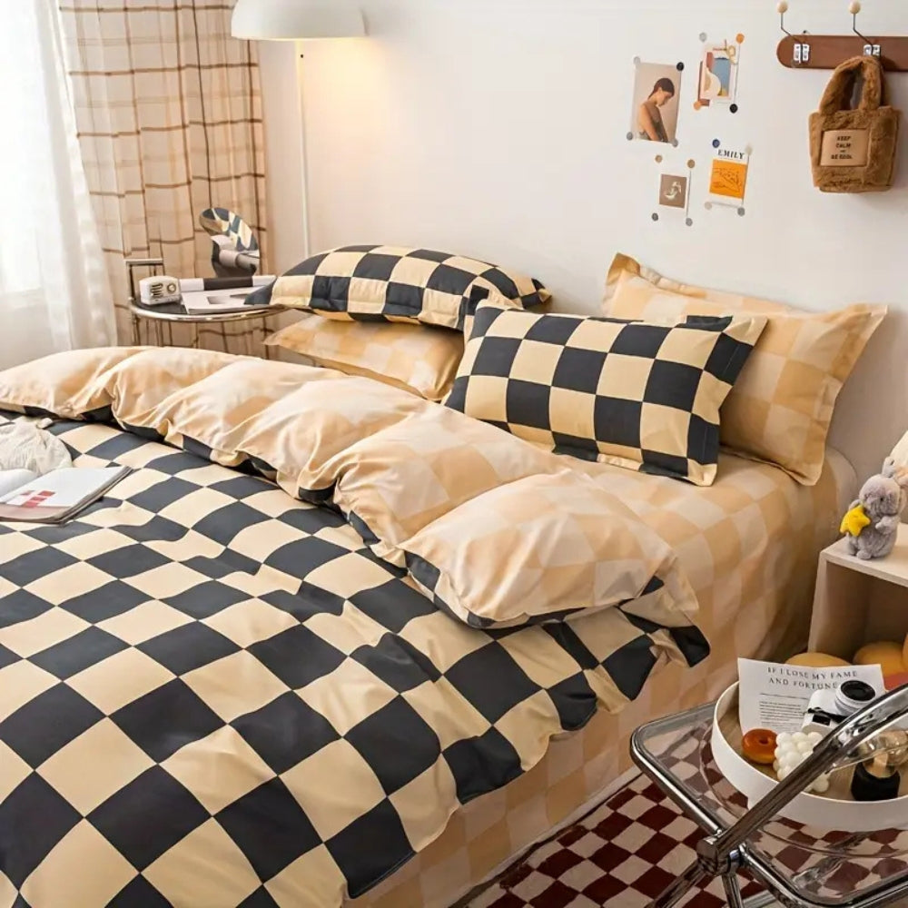 Chateau Checkered Bedding Set - 3 Piece Comforter & Pillowcase Set