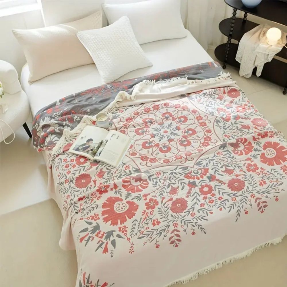 Reversible Floral Throw Blanket - Versailles Style Cozy Decor