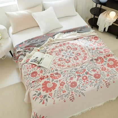 Reversible Floral Throw Blanket - Versailles Style Cozy Decor