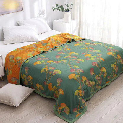 Reversible Floral Ginkgo Leaves Coverlet Set - Soft Bedspread & Quilt