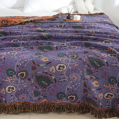 Soft Peacock Tassel Cotton Throw Blanket for Cozy Home Decor