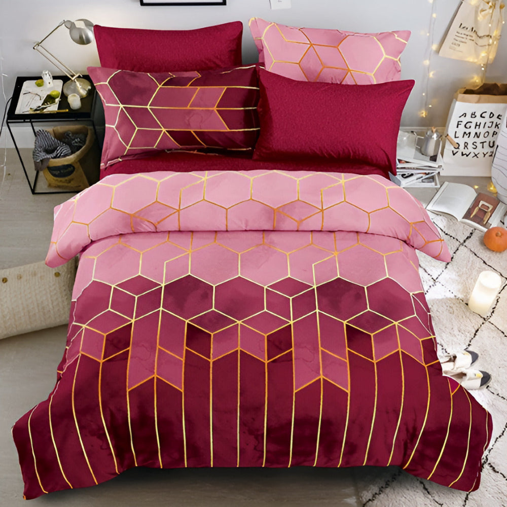 Golden Cosmo Hive | 3-teiliges Luxus-Bettbezugset für Bettwäsche