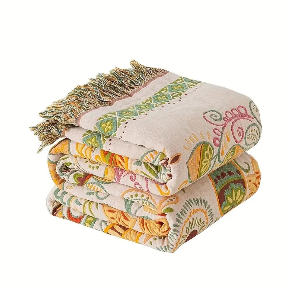 Umkehrbare Boho Herbstblattwurfdecke für gemütliche Wohnkultur
