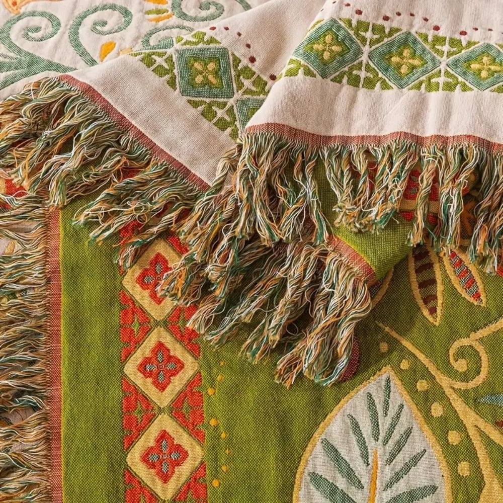 Umkehrbare Boho Herbstblattwurfdecke für gemütliche Wohnkultur