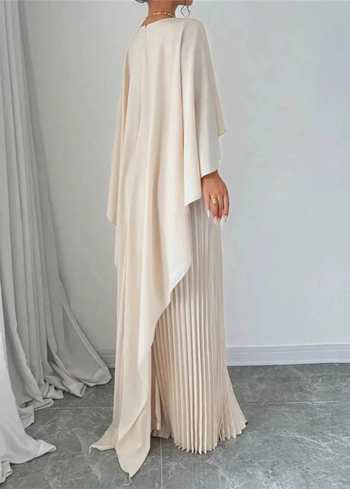 Women’s Pleated Cape Overlay Maxi Dress Refined Evening Wear