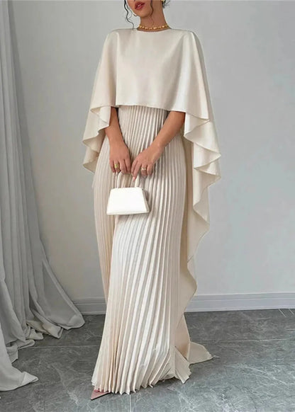 Women’s Pleated Cape Overlay Maxi Dress Refined Evening Wear