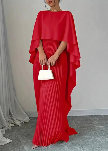 Women’s Pleated Cape Overlay Maxi Dress Refined Evening Wear