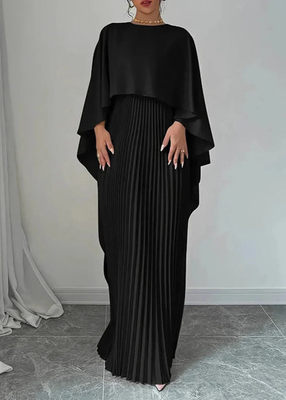 Women’s Pleated Cape Overlay Maxi Dress Refined Evening Wear