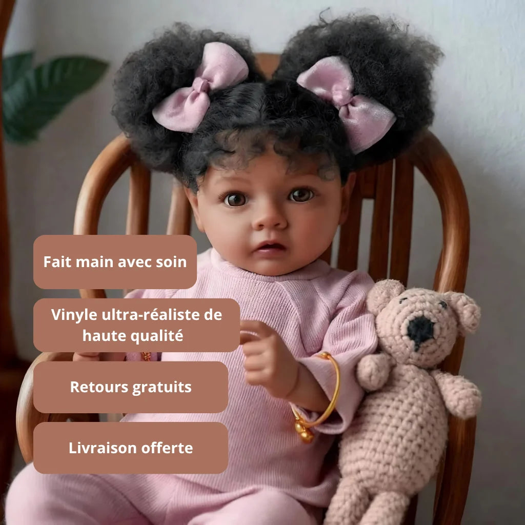 Leila Handmade Reborn Baby Girl Doll with Wavy Black Hair