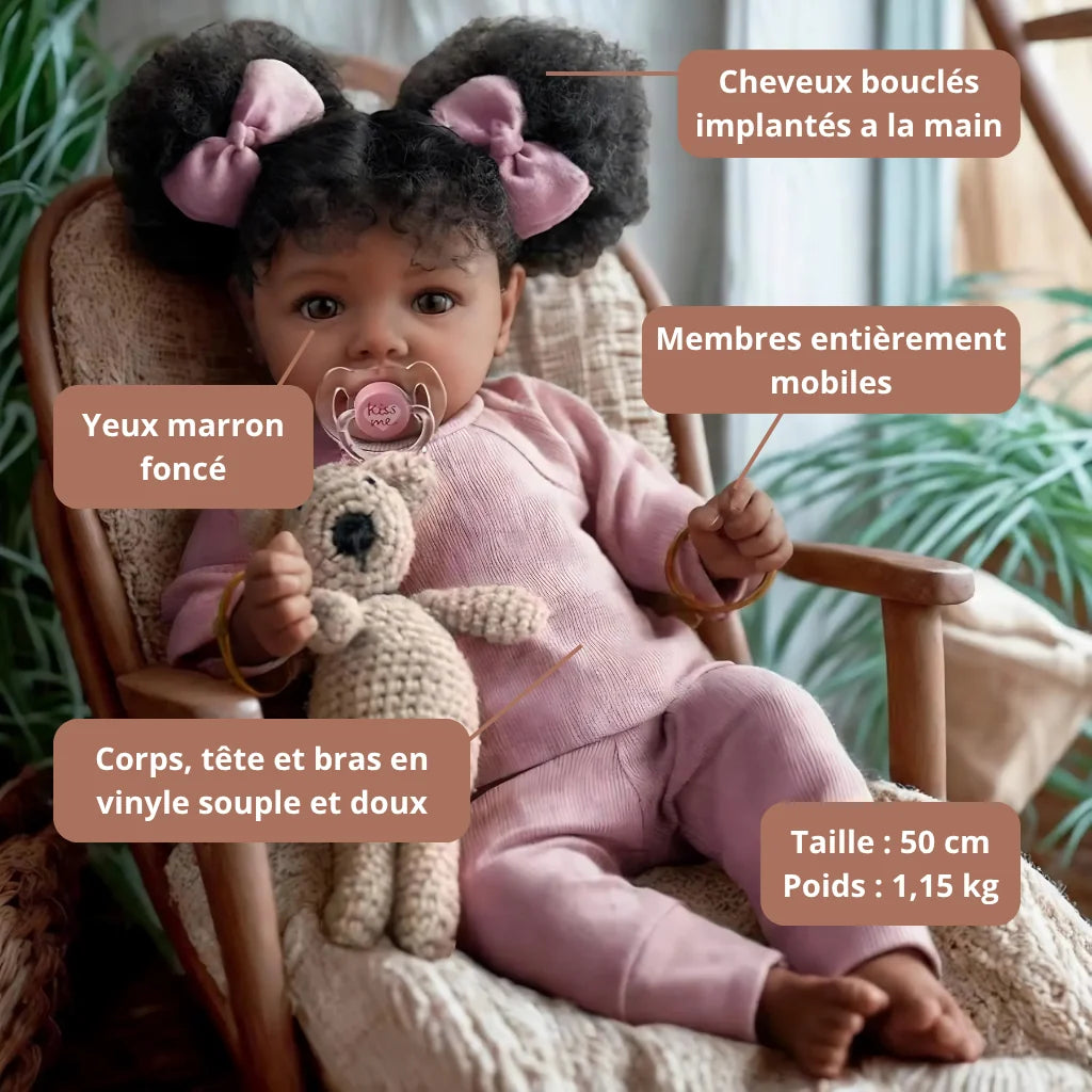 Leila Handmade Reborn Baby Girl Doll with Wavy Black Hair