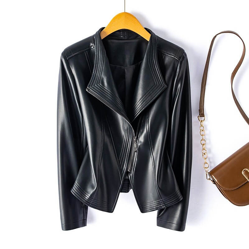 Veronica | Damen Vegan Leder Moto Mantel