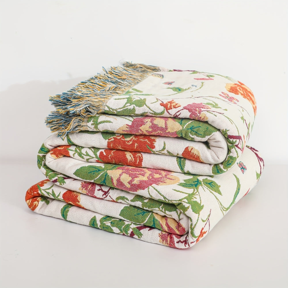 Plaid en coton réversible - Design Botanic Bluebird pour une maison cosy