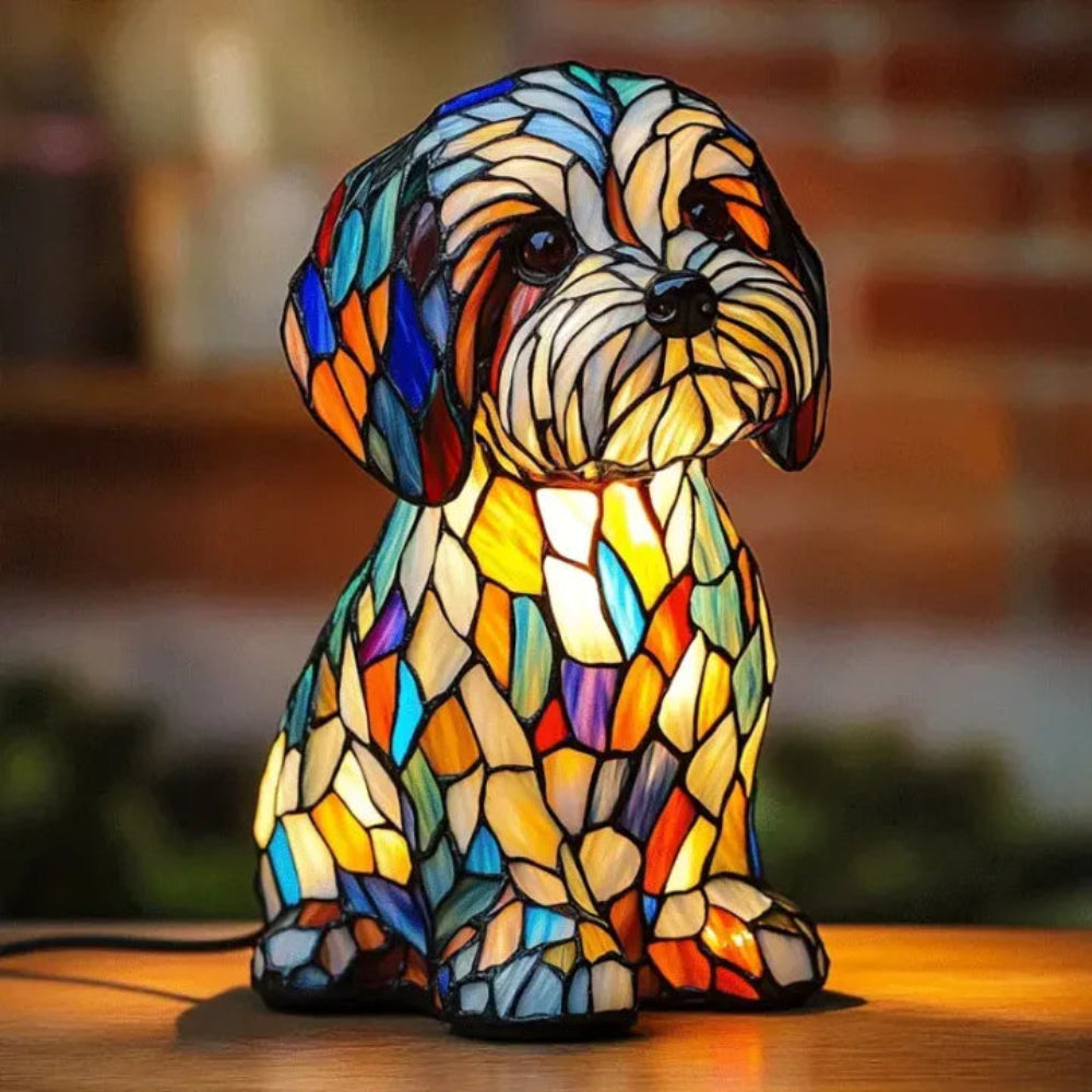 Französische Bulldogge Buntglas-Tischlampe | Tiffany-Stil Hundelampe