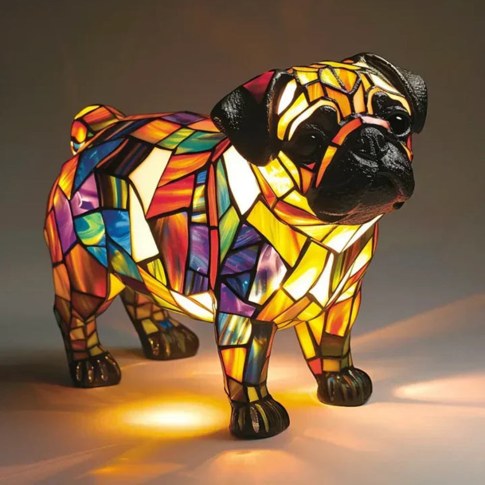 Französische Bulldogge Buntglas-Tischlampe | Tiffany-Stil Hundelampe