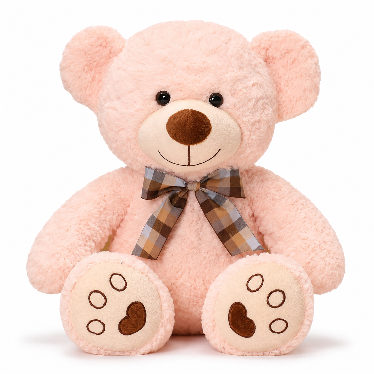 Traditional Curly Plush Teddy Bear with Bow