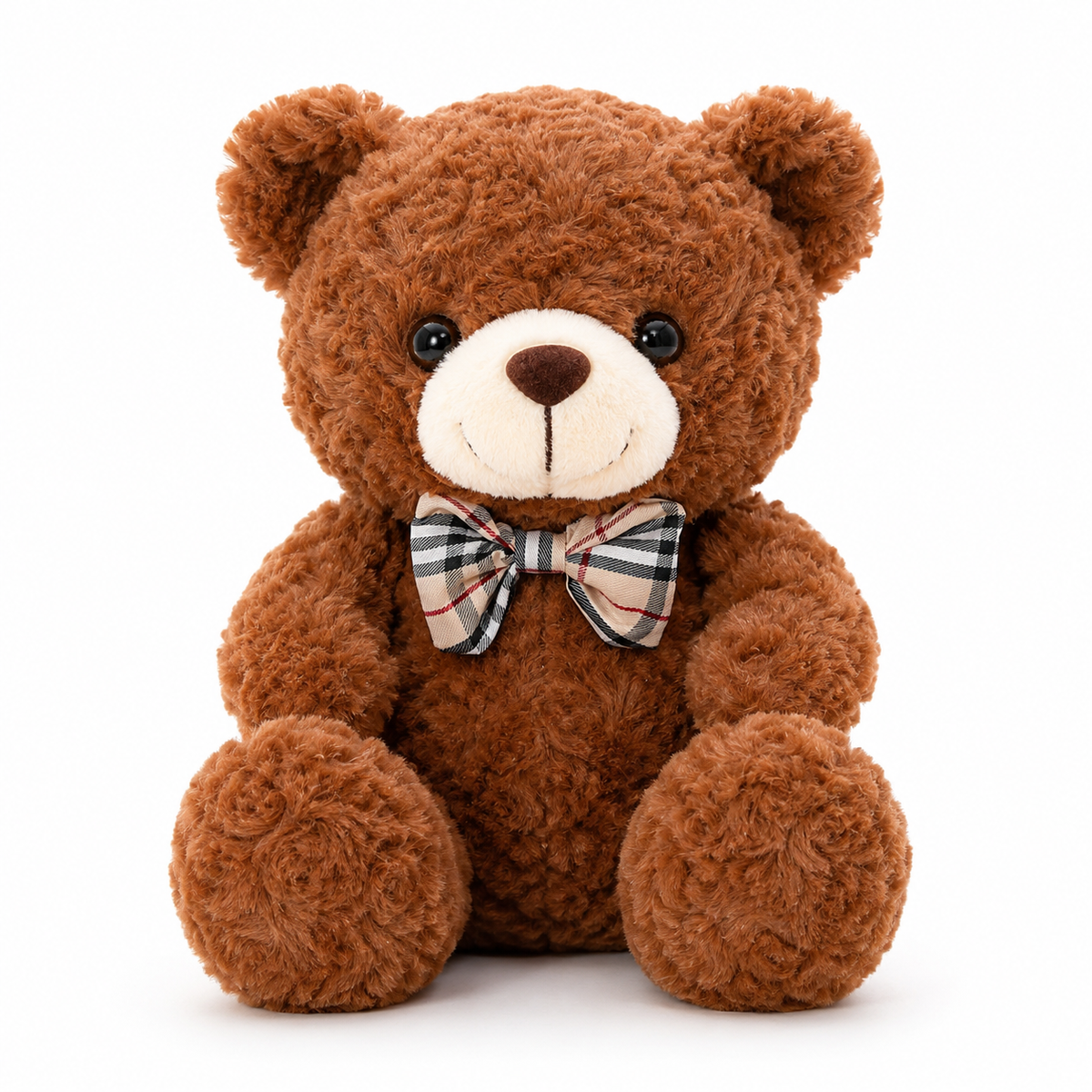 Traditional Curly Plush Teddy Bear with Bow