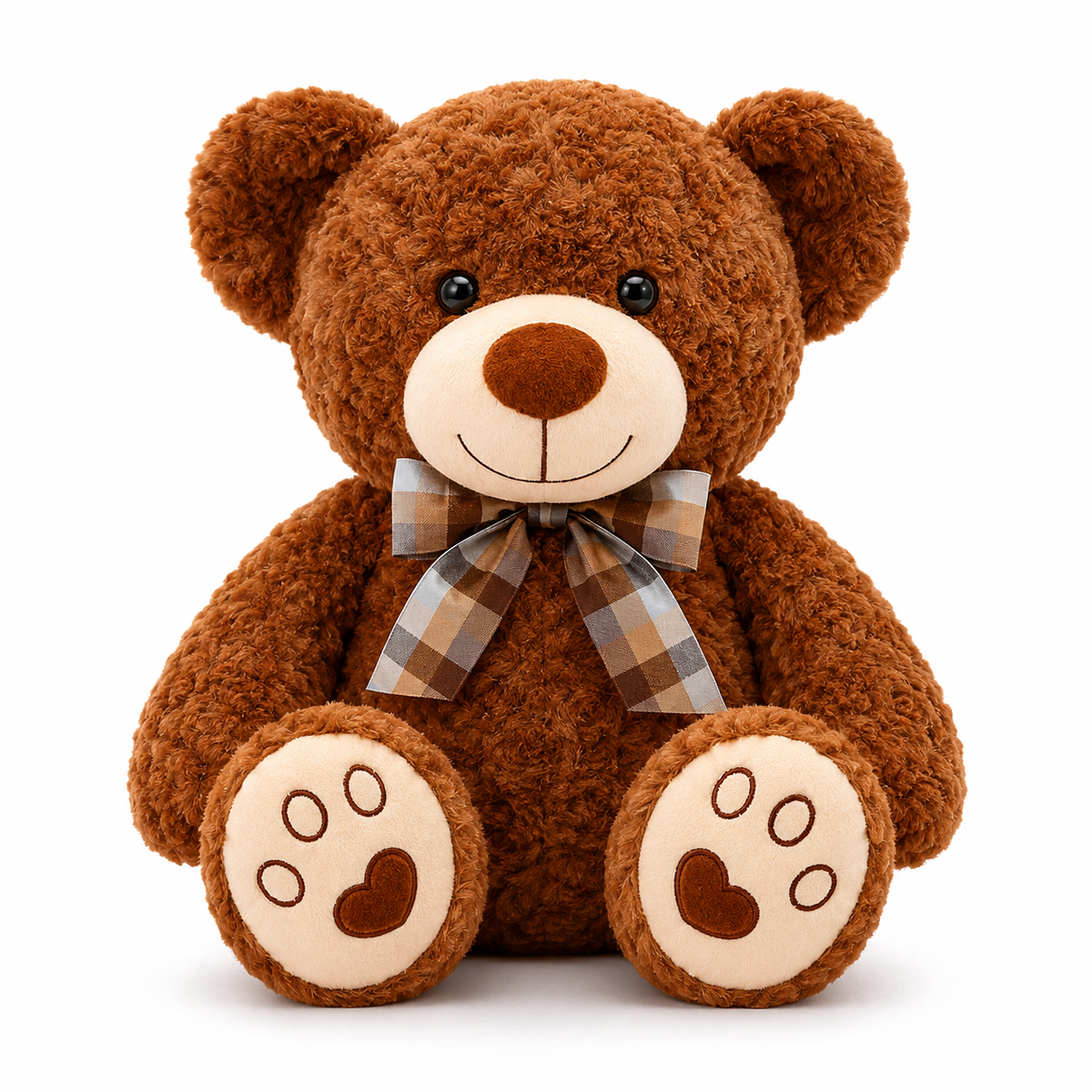 Traditional Curly Plush Teddy Bear with Bow