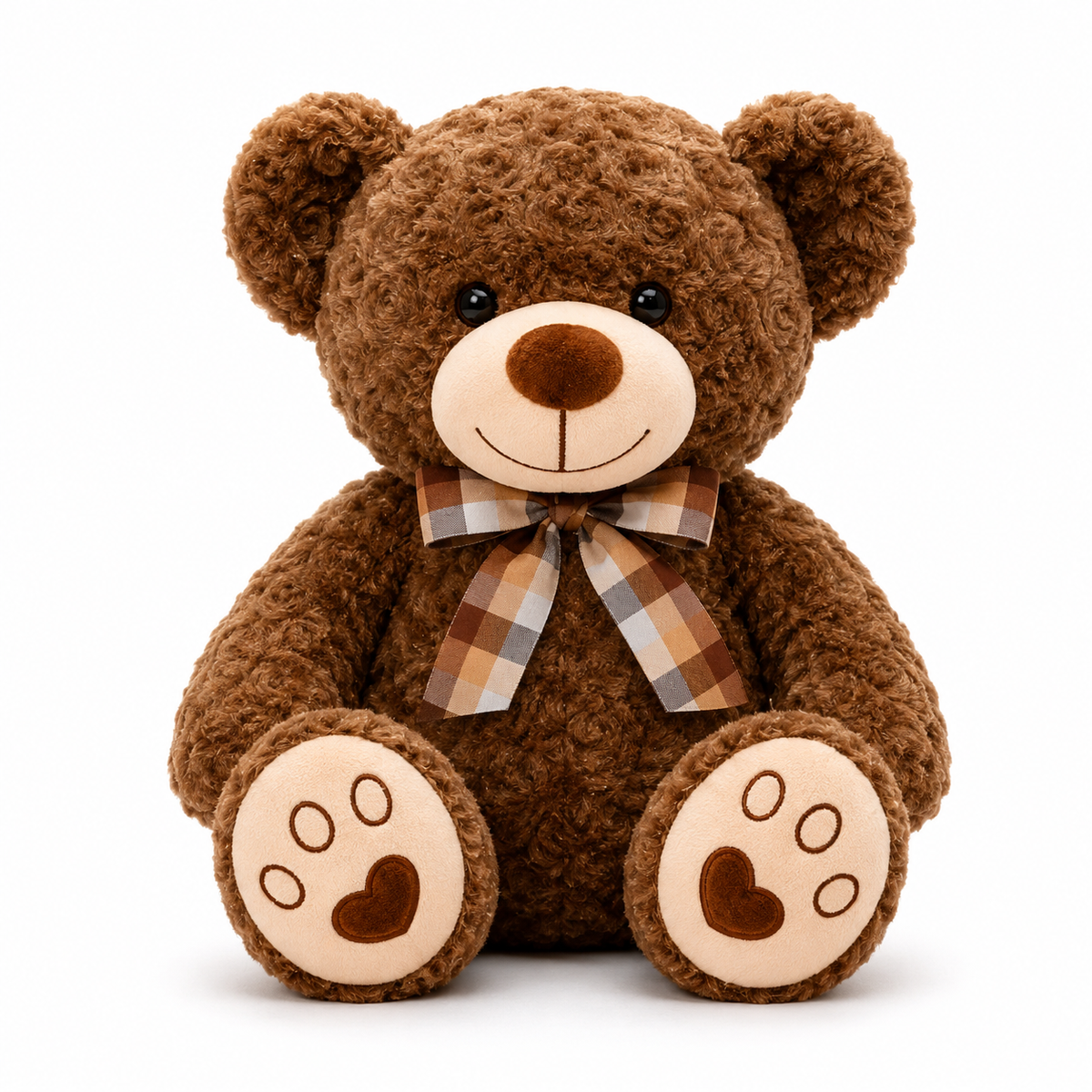 Traditional Curly Plush Teddy Bear with Bow