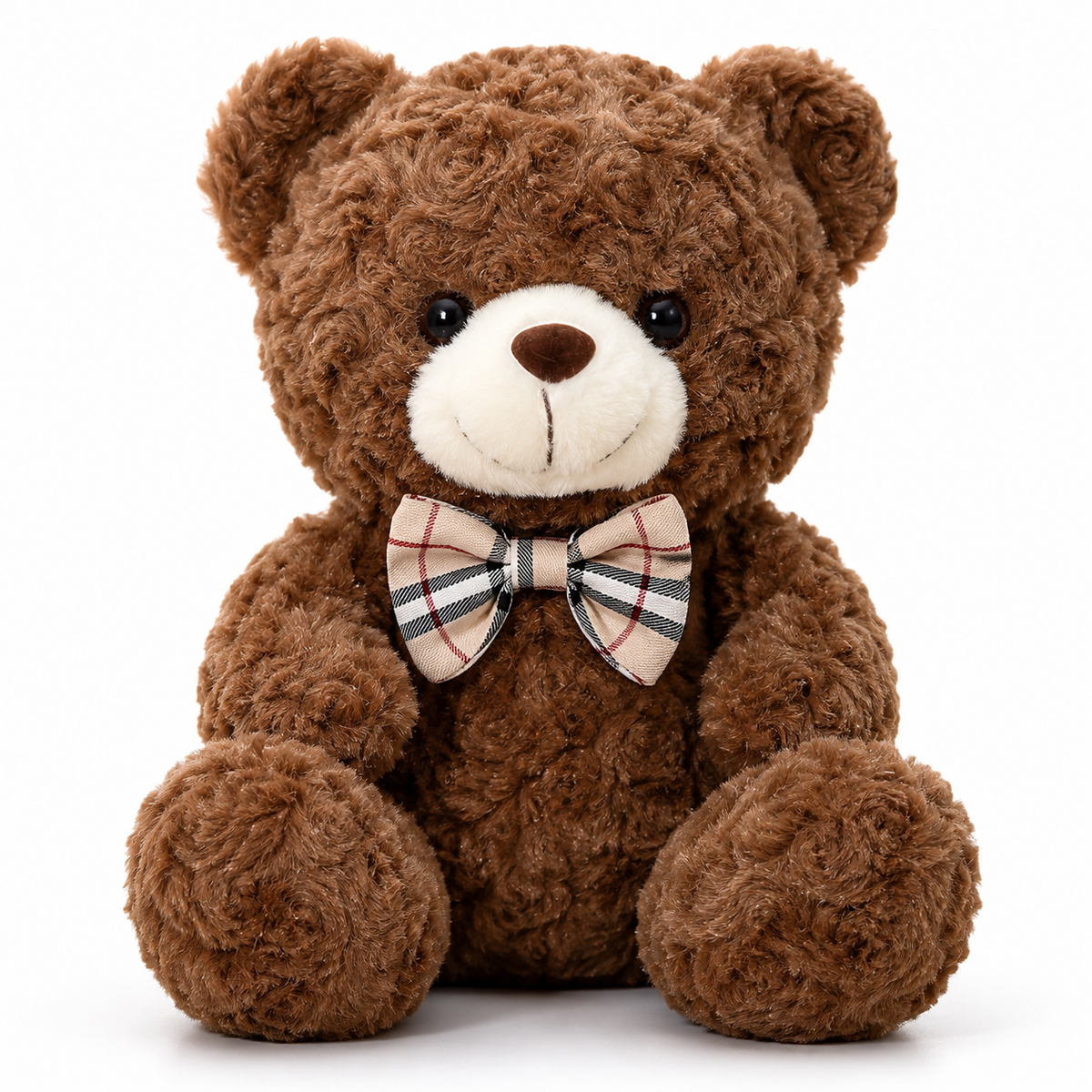 Traditional Curly Plush Teddy Bear with Bow