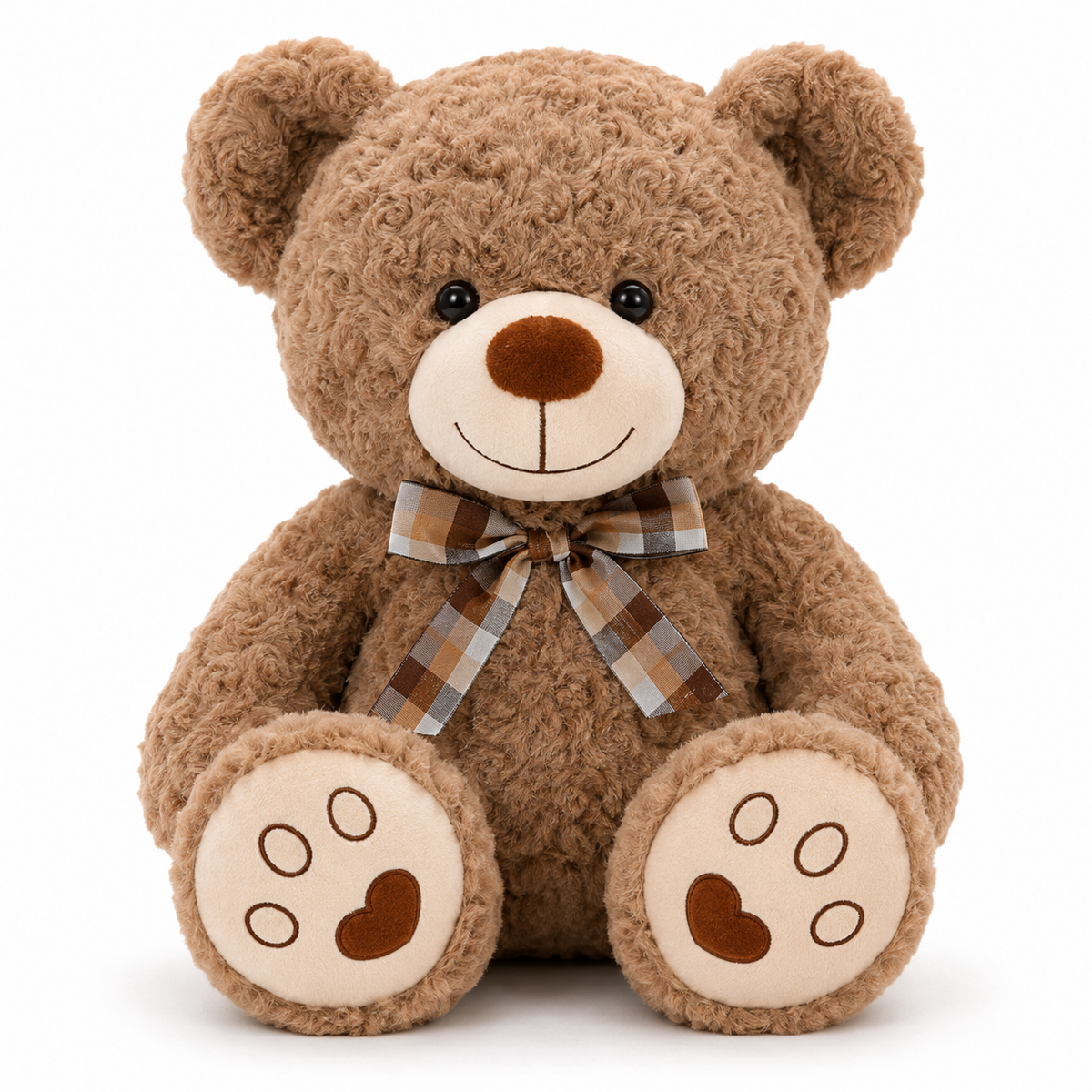Traditional Curly Plush Teddy Bear with Bow
