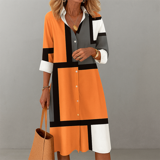 Women’s Timeless Button‑down front  Geometric Pattern Shirt Dress