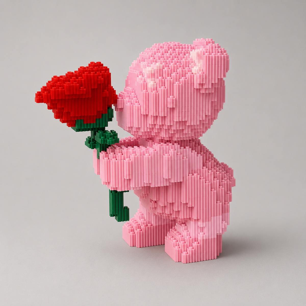 Pink Bear with Rose Building Block Set