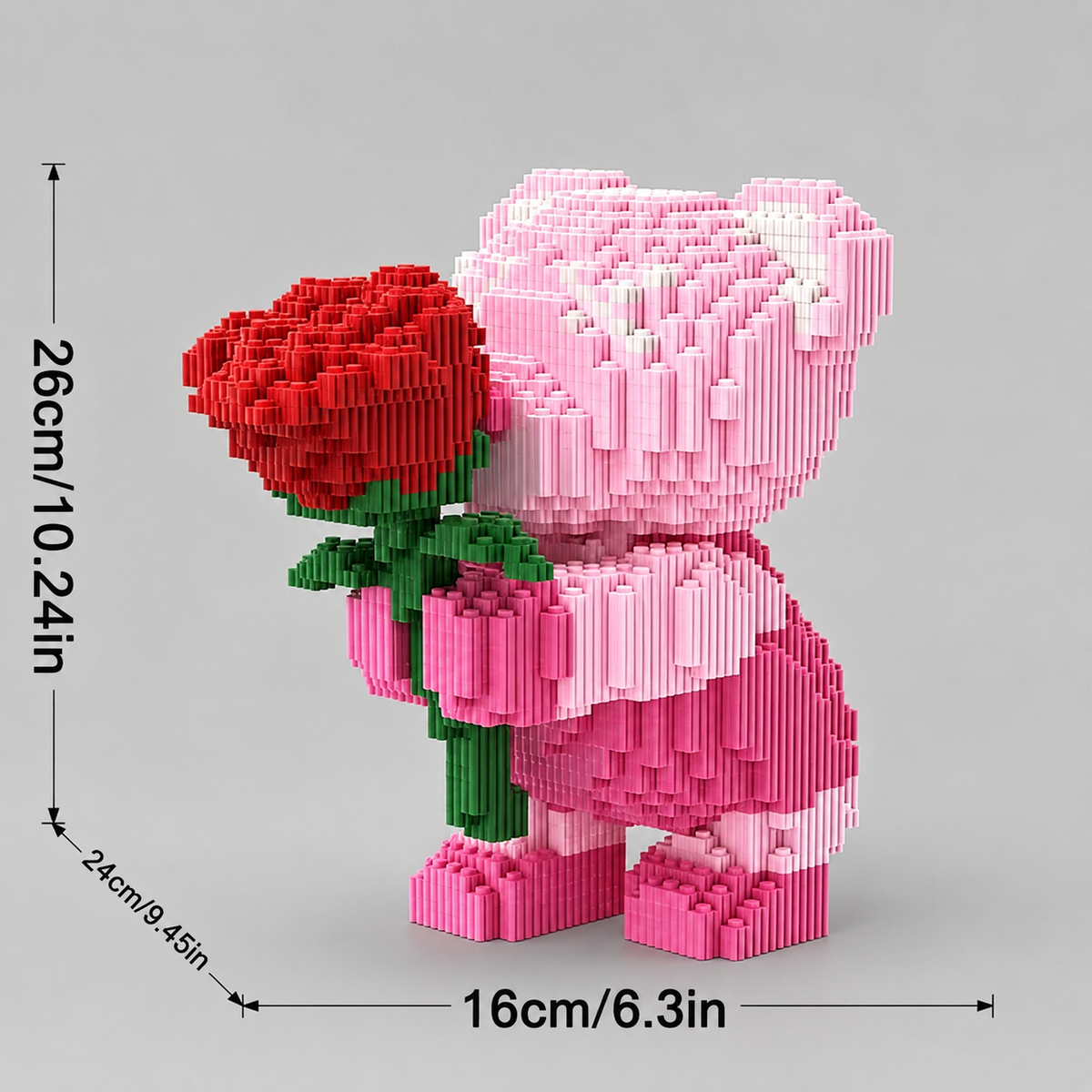Pink Bear with Rose Building Block Set