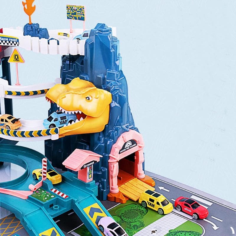 Dinosaur Car Track and Interactive Garage with Lights and Sounds