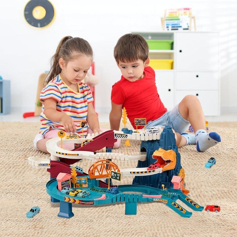 Dinosaur Car Track and Interactive Garage with Lights and Sounds