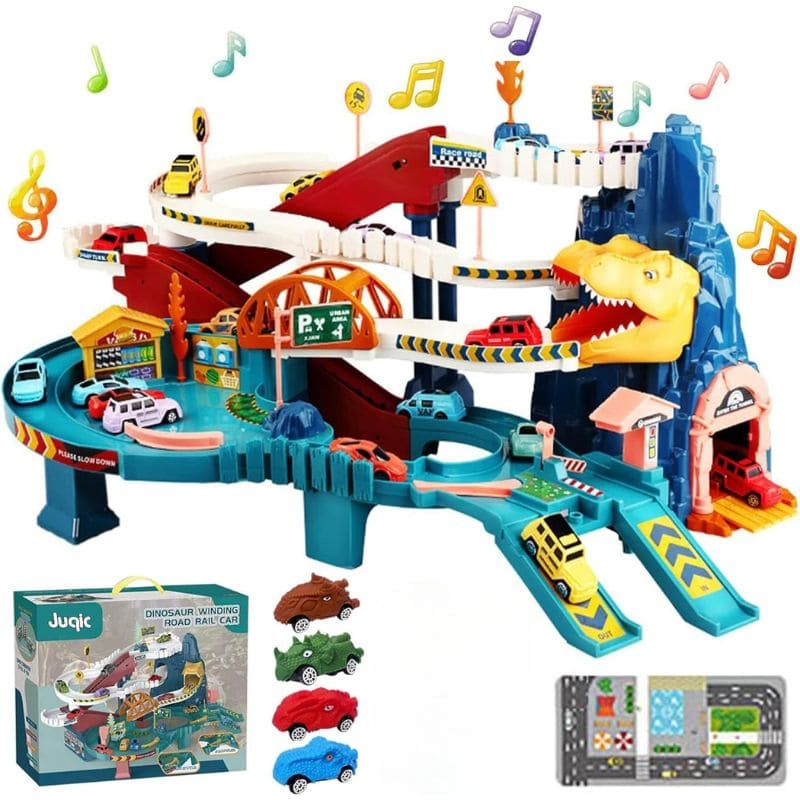 Dinosaur Car Track and Interactive Garage with Lights and Sounds