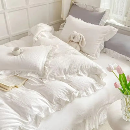 4-Piece Cottage Ruffle Cotton Bedding Set - Soft, Cozy Bed Linens