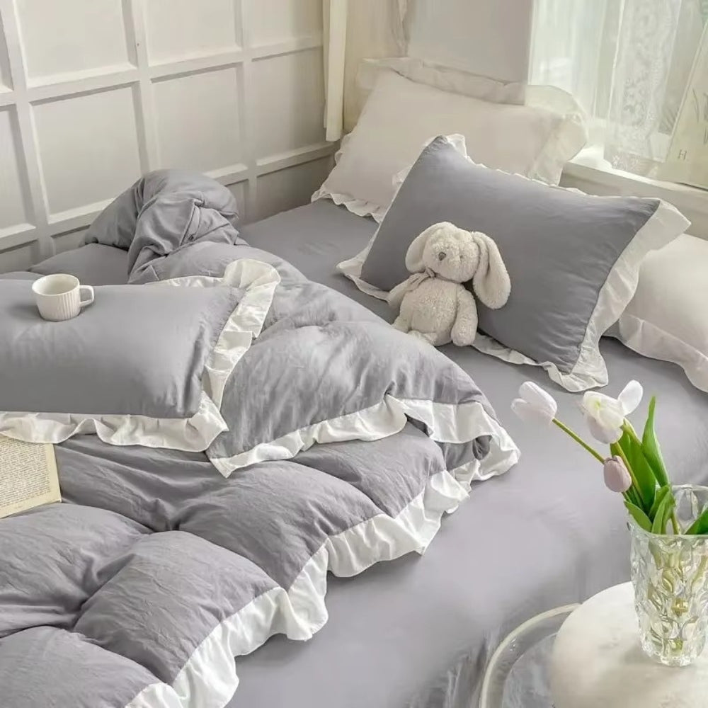 4-Piece Cottage Ruffle Cotton Bedding Set - Soft, Cozy Bed Linens