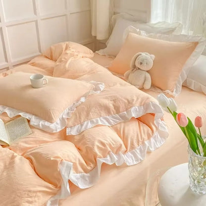 4-Piece Cottage Ruffle Cotton Bedding Set - Soft, Cozy Bed Linens