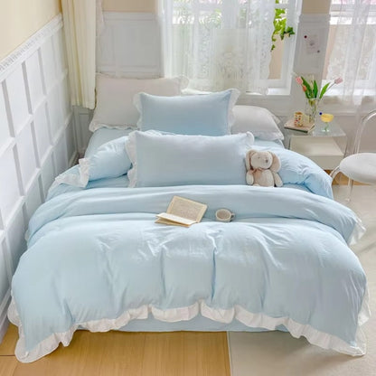 4-Piece Cottage Ruffle Cotton Bedding Set - Soft, Cozy Bed Linens